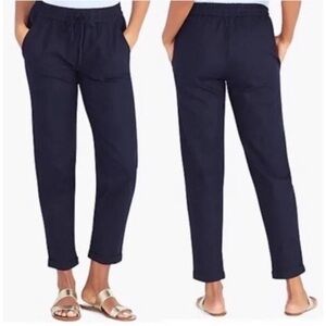 J. CREW Navy Blue Pull On Linen Cotton Pants Drawstring Cuffed Crop Size 10